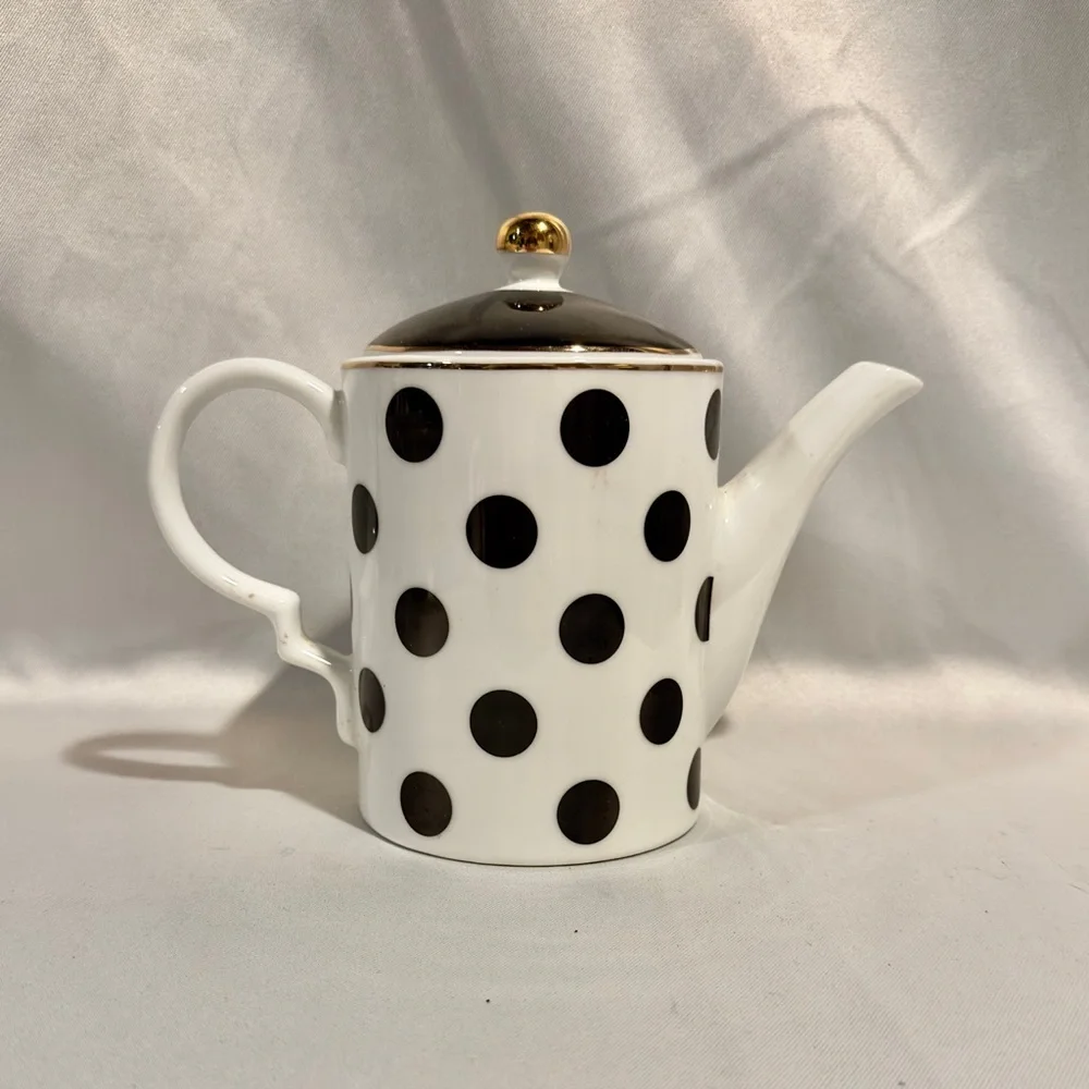 Vintage Black and White Polka Dot Porcelain Coffee Pot